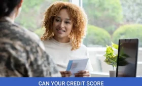 Woman discussing credit score impact on security clearance with military personnel in office setting for credit repair servic
